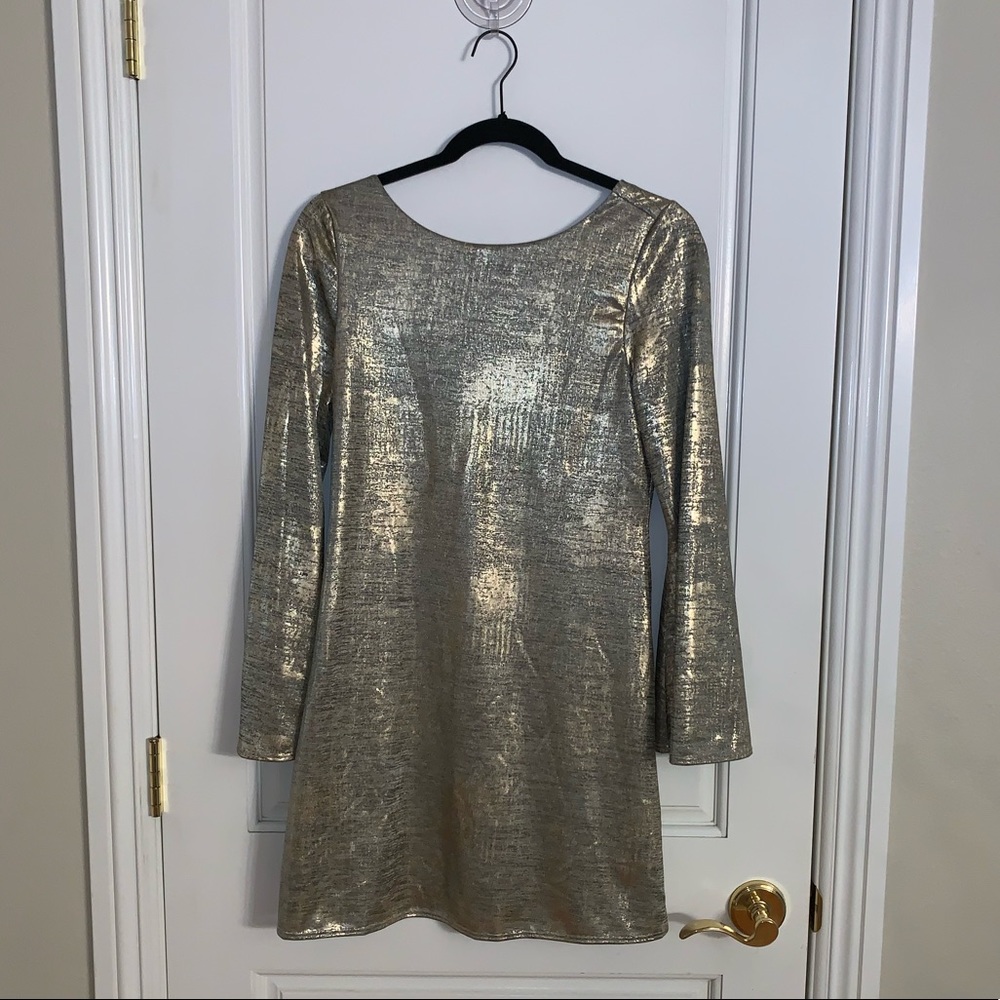 The Vanity Room Metallic BodyCon Bell Sleeve Dress Size Medium